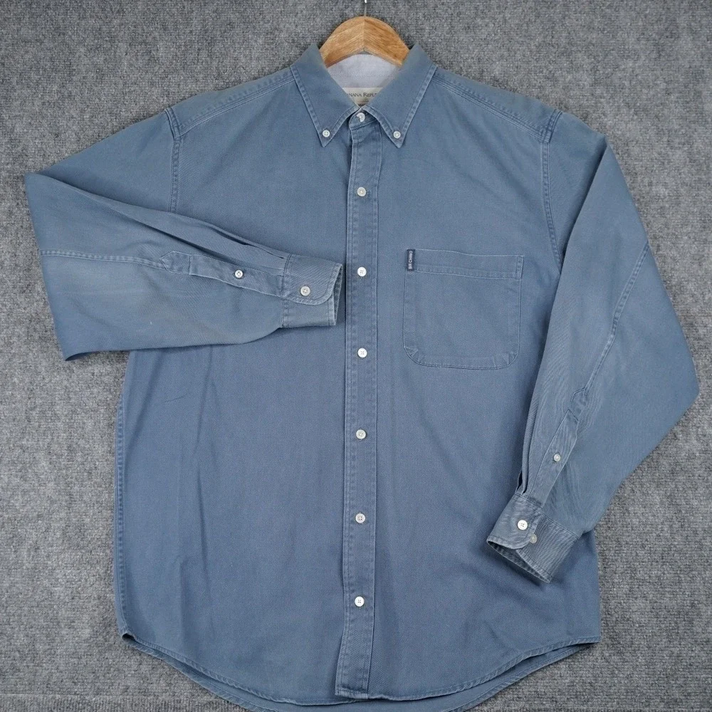 Banana Republic Button Down Shirt Mens M Blue BR Chino Cotton Long Sleeve Pocket
